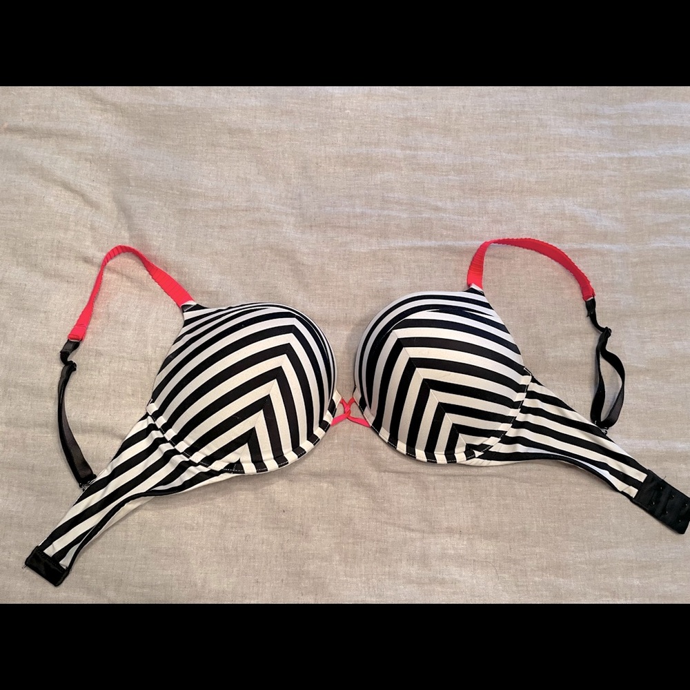 Black and White with Pink Straps VS Bombshell Plunge Bra